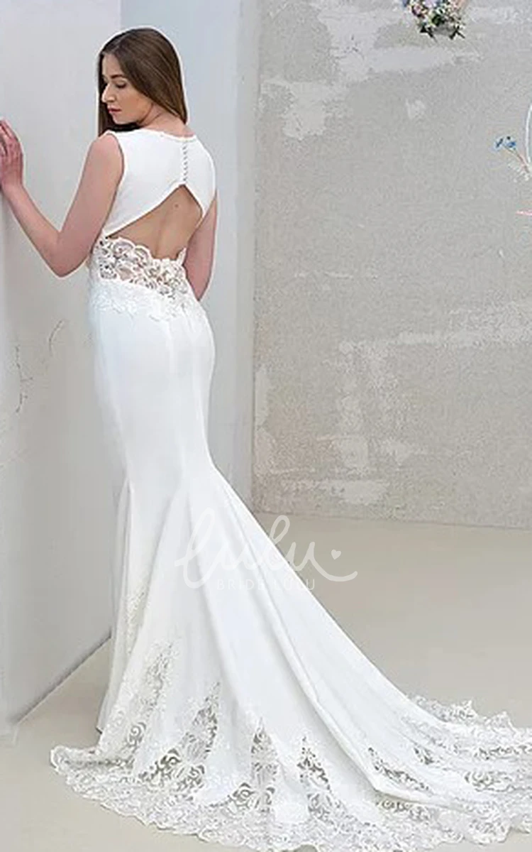 Modern Sleeveless Satin Mermaid Wedding Dress with Keyhole and Court Train