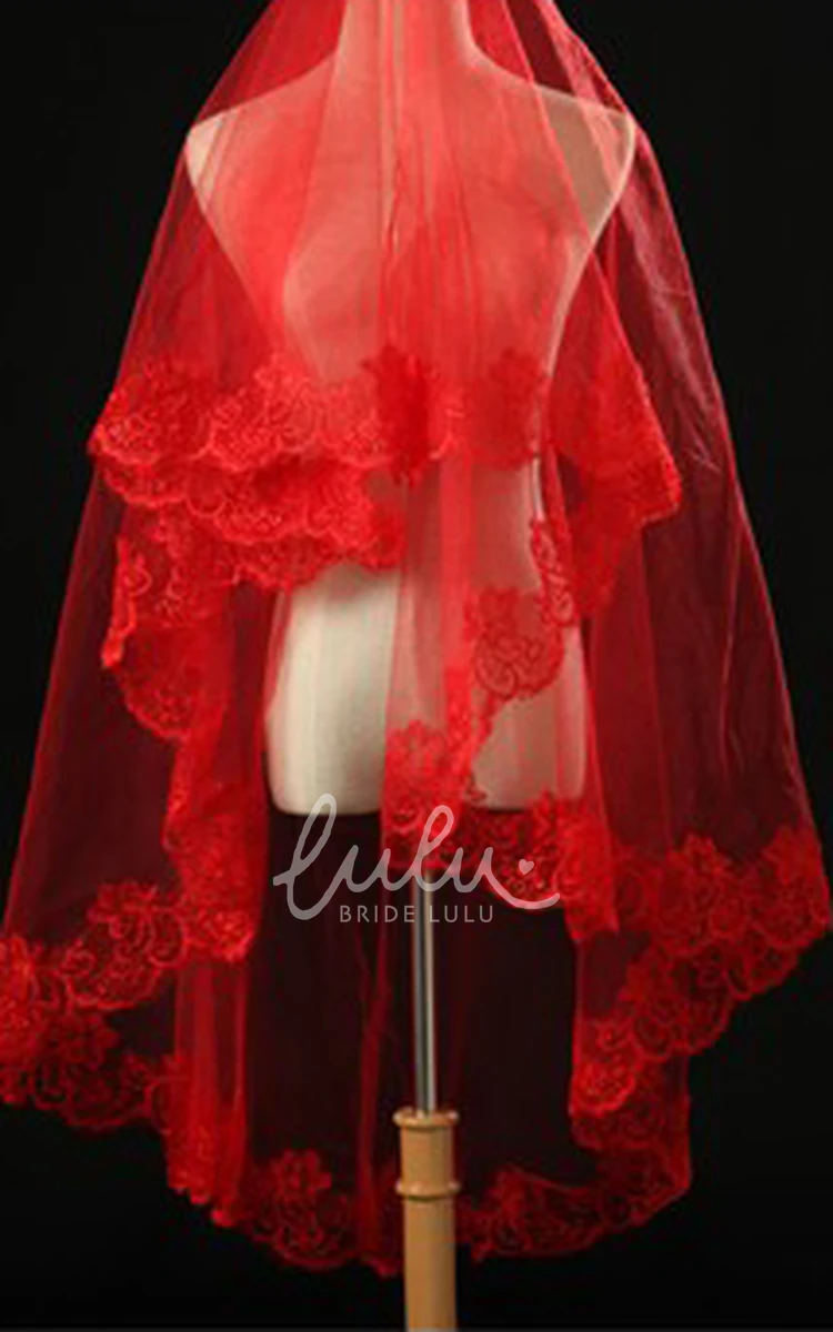 Red Lace Applique Veil Stunning Bridesmaid Dress Accessory