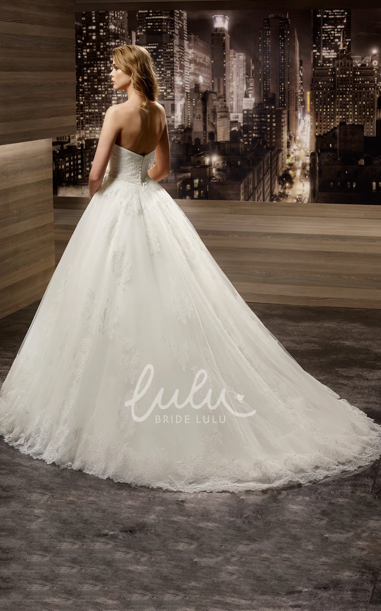 Open-Back A-Line Wedding Dress with Flower Waist and Brush Train