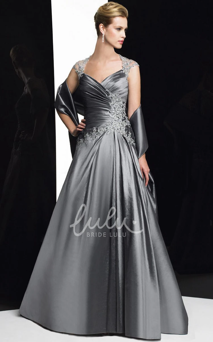 Queen Anne Satin Formal Dress A-Line Maxi Sleeveless Appliqued