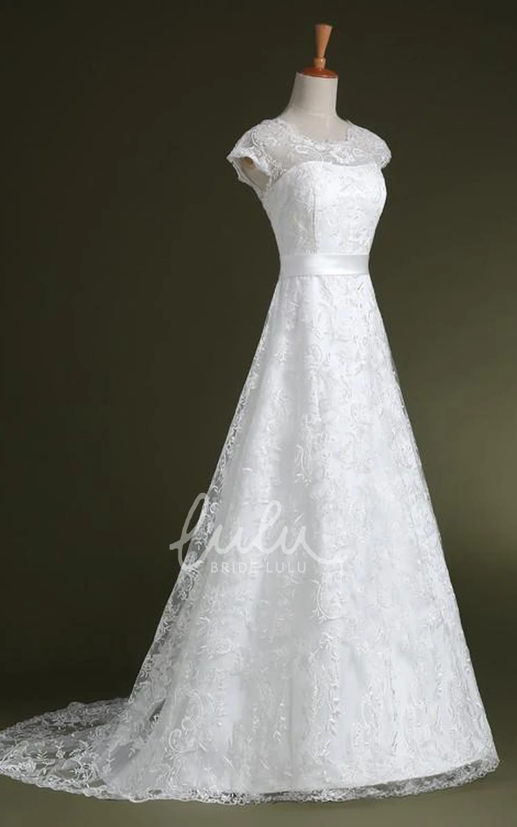 A-Line Tulle Lace Wedding Dress with Appliques and Corset Back