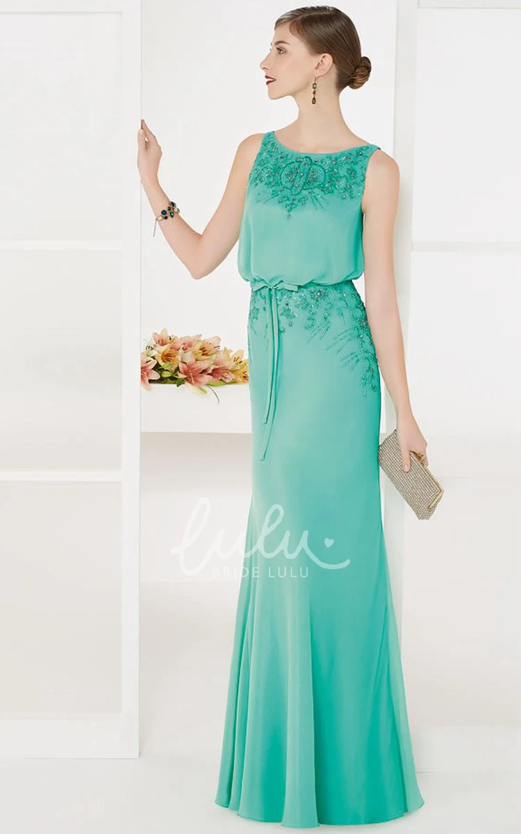 Crystal Embroidered Sleeveless Chiffon Prom Dress with Sash Long Elegant 2024