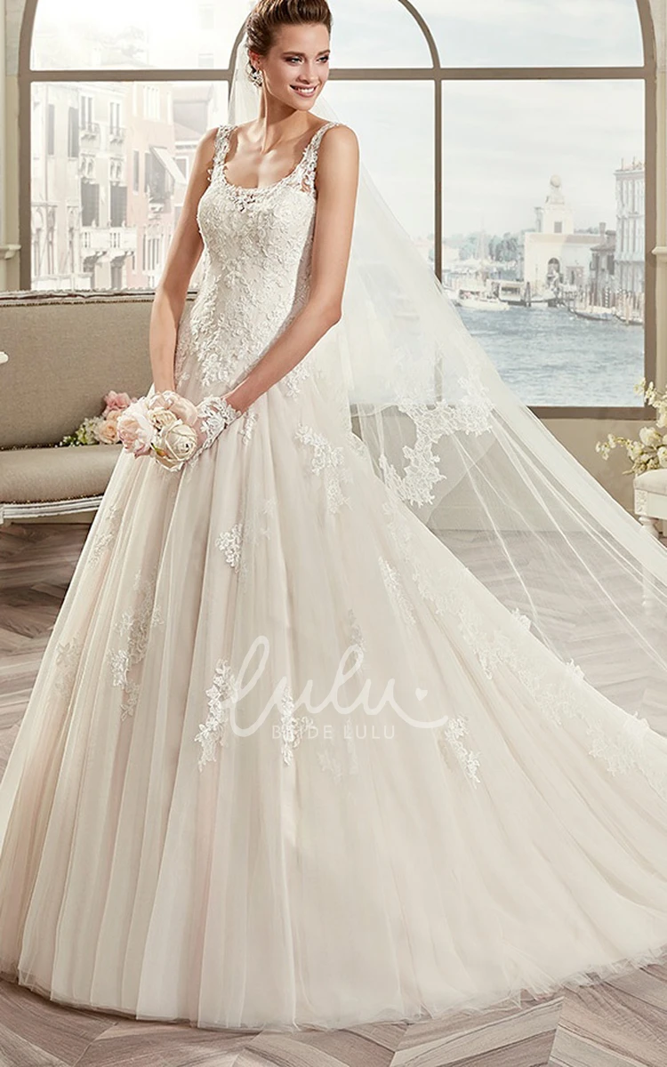 A-Line Lace Bridal Gown with Illusive Back and Straps