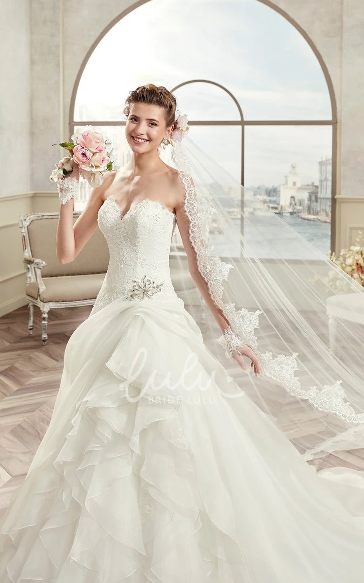 A-Line Lace Ruching Wedding Dress with Beaded Details Flowy and Chic