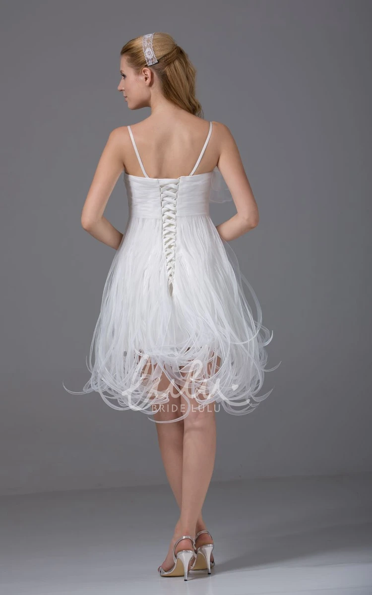 Knee-Length Organza Wedding Dress With Thread Design and Spaghetti Straps