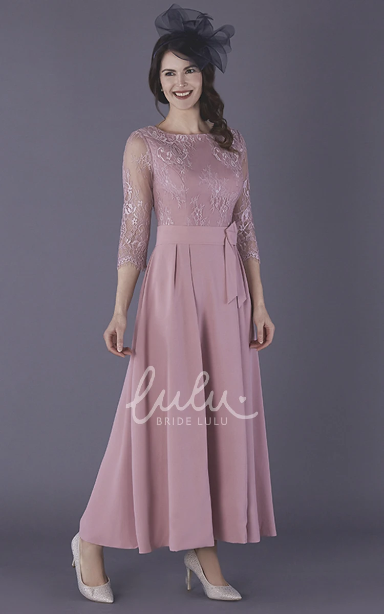 Ankle Length Chiffon Mother of the Bride Dress with Illusion Sleeves