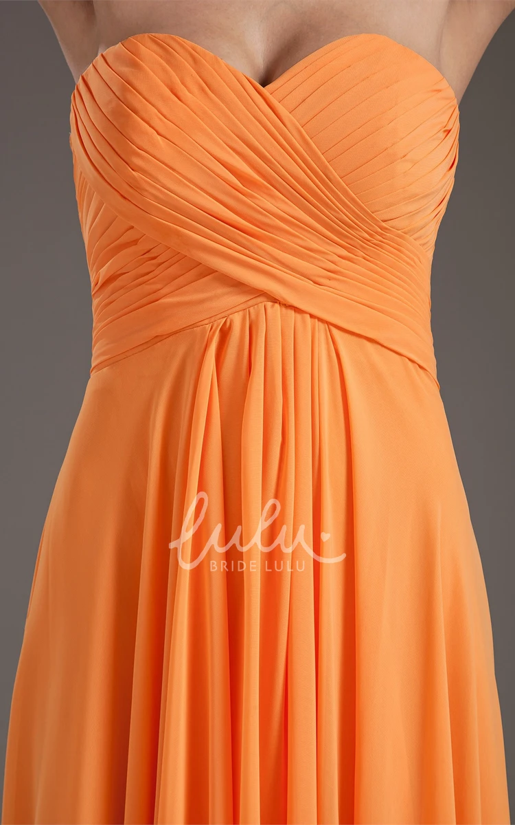 Maxi Chiffon Bridesmaid Gown with Sweetheart Criss-Cross Pleats and Sleeveless Design