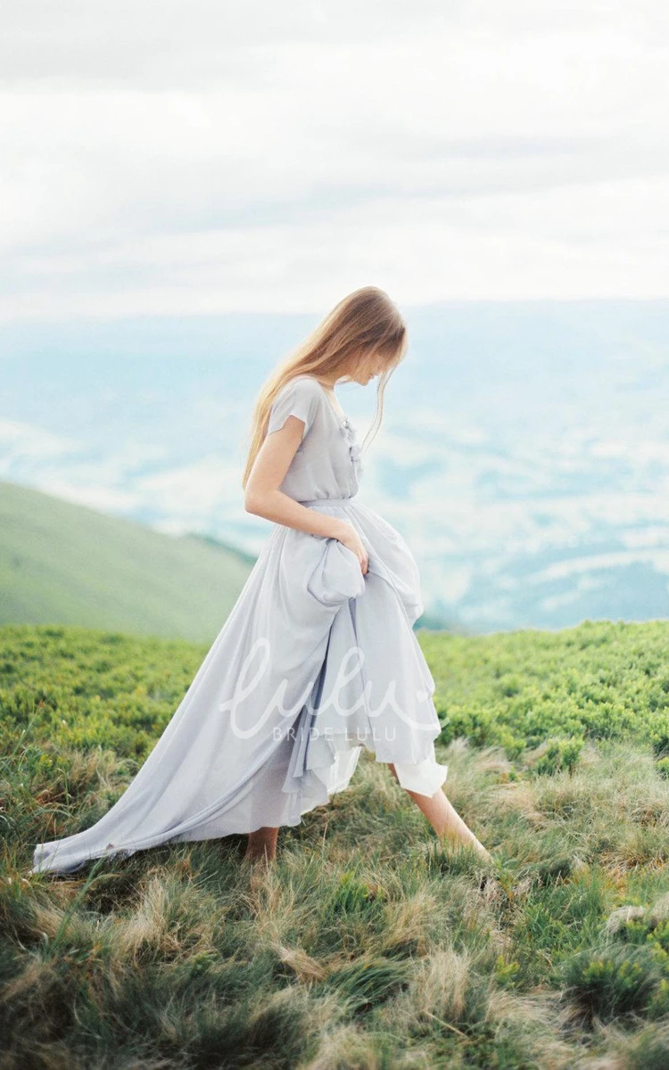 Chiffon Dress with Flowers and Pleats for Bridesmaids