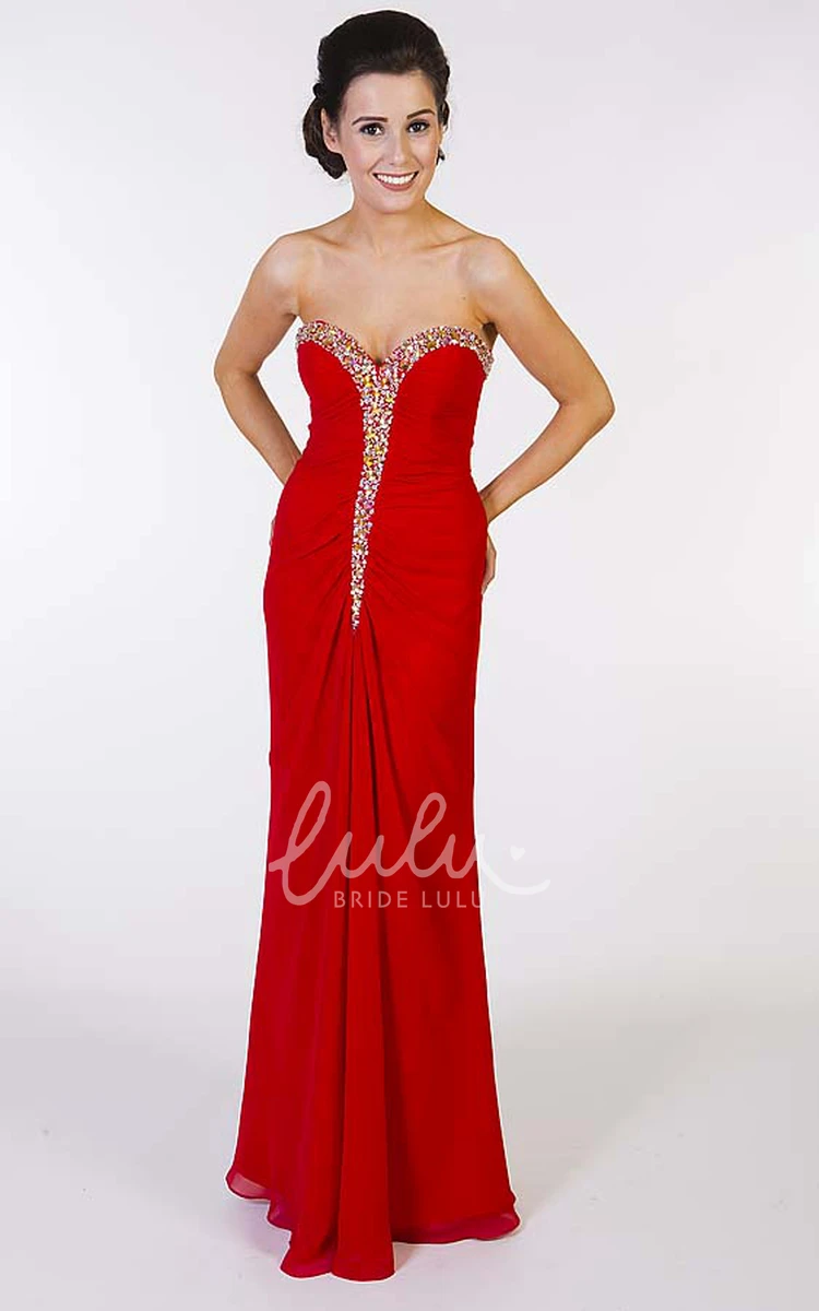 Sleeveless Sweetheart Chiffon Prom Dress with Low-V Back and Draping Sheath Floor-Length Elegant