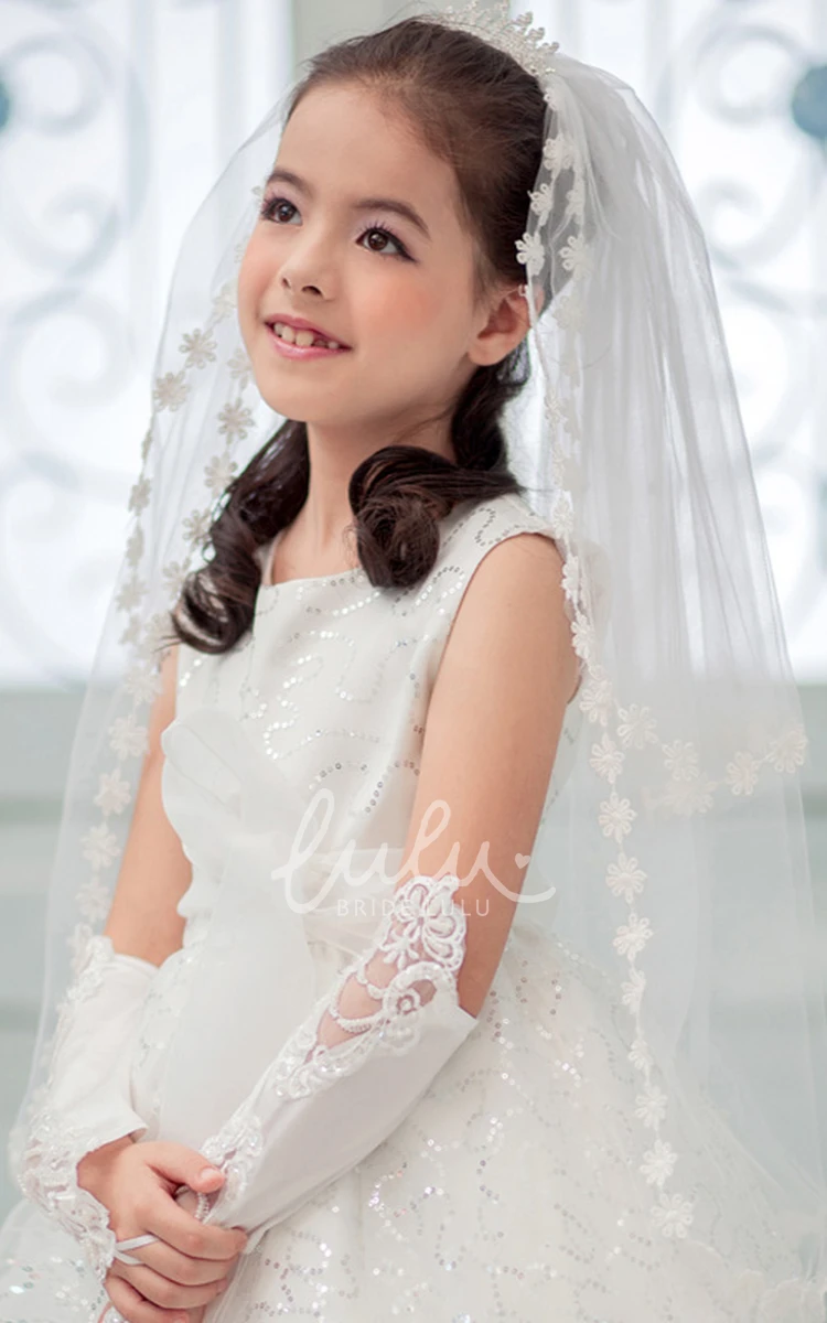 Princess Flower Applique Tulle Veil for Flower Girls Bridesmaid Dress Accessories