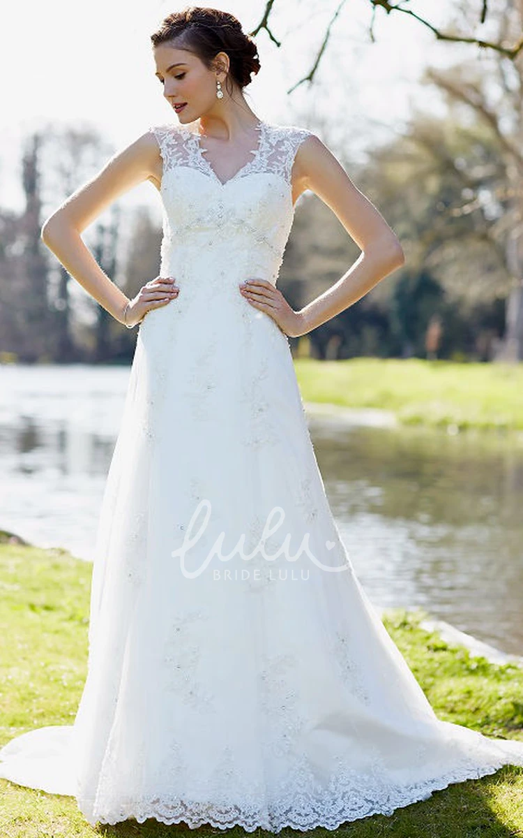 Appliqued Lace Wedding Dress with Beading Floor-Length Bridal Gown