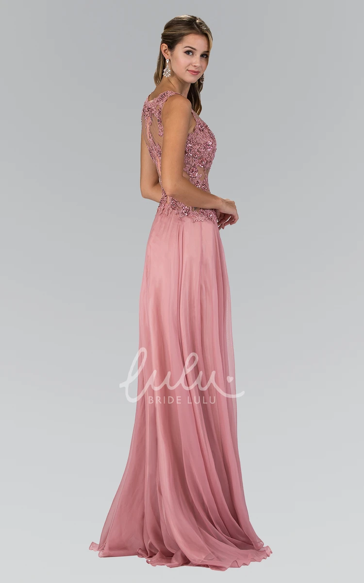 Sleeveless Chiffon Illusion Bridesmaid Dress with Beading and Pleats in A-Line Style