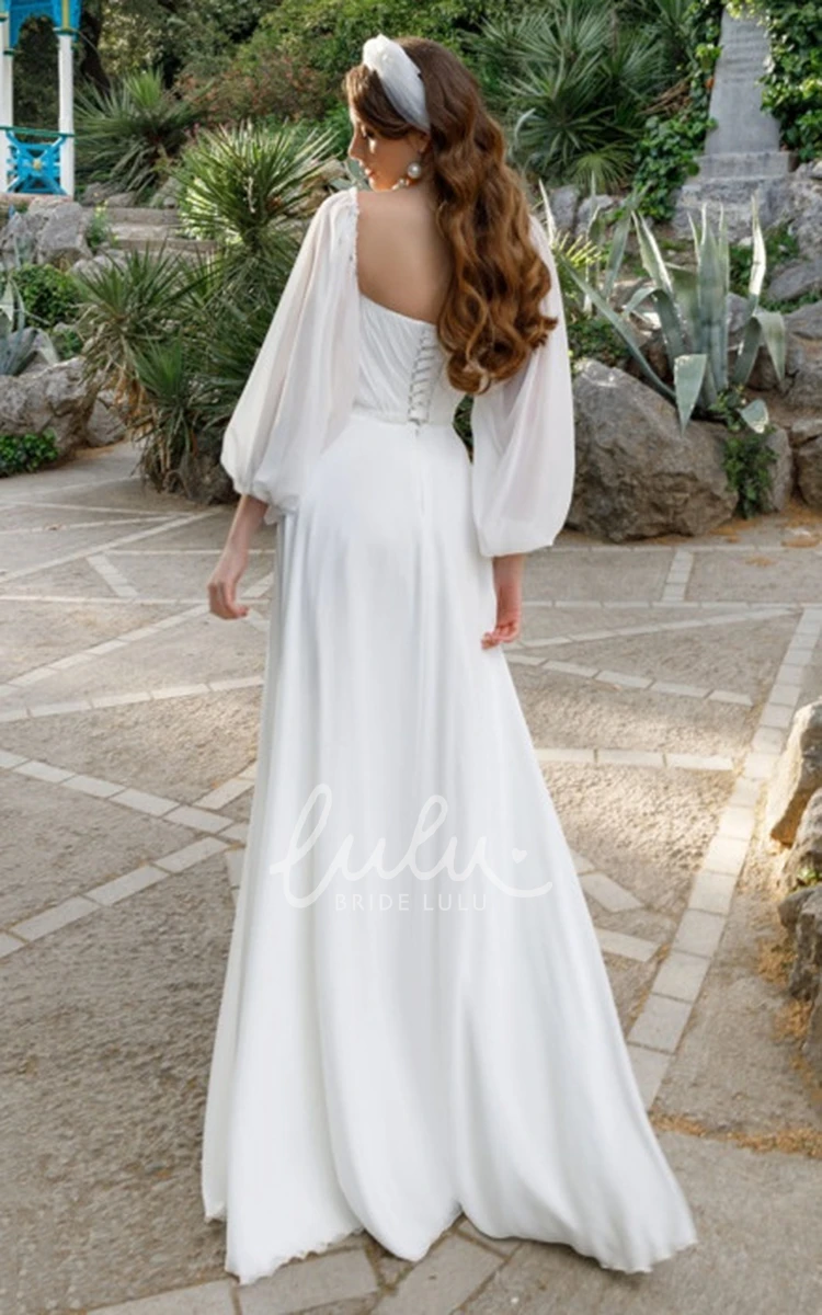 A-Line Chiffon Plunging Neckline Floor-length Wedding Dress Exquisite Chiffon A-Line Wedding Dress with Plunging Neckline