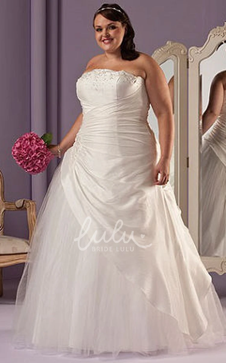 Bridal Ball Gown with Strapless Taffeta Wrap Lace-Up Back and Tulle Skirt