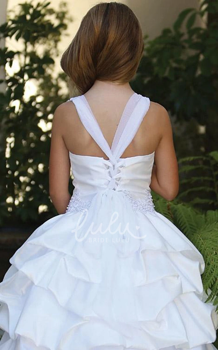 Lace&Sequins Flower Girl Dress with Ruched Applique Knee-Length