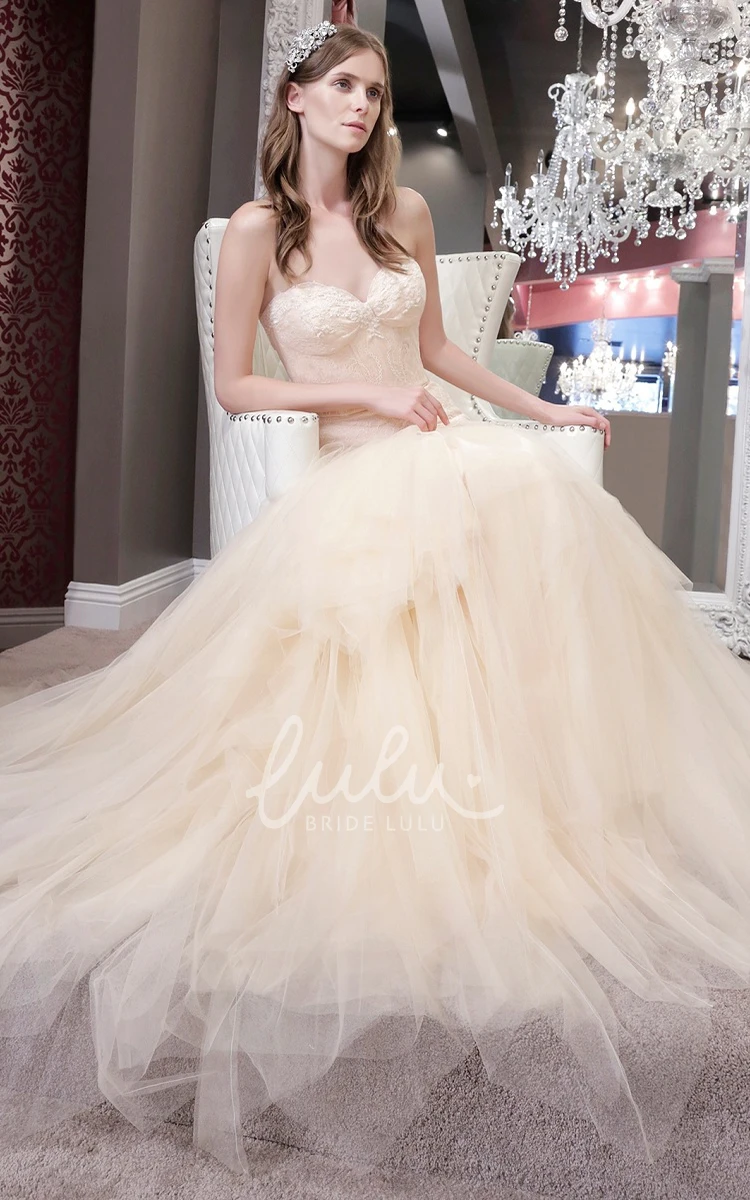 Sweetheart Mermaid Tulle Wedding Dress with Appliques Floor-Length