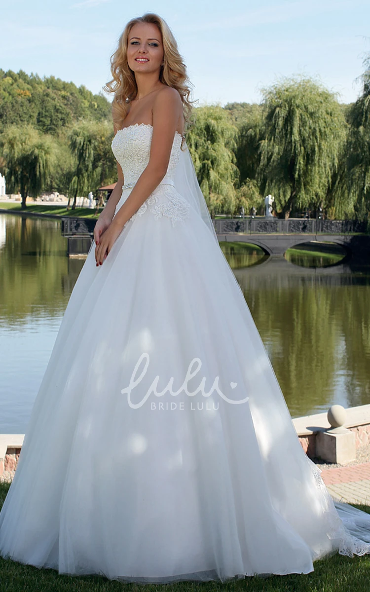 Jeweled Tulle Wedding Dress with Lace Up Ball Gown Strapless