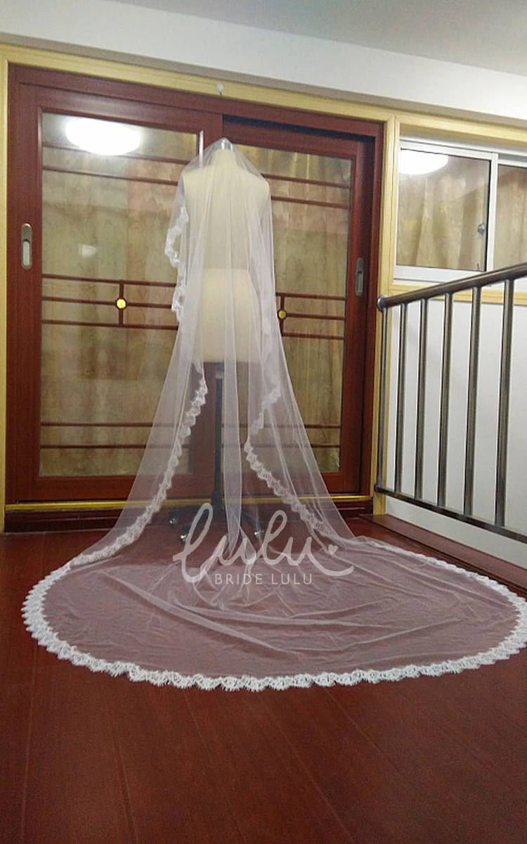 Super Long Western Style Lace Applique Bridal Veil