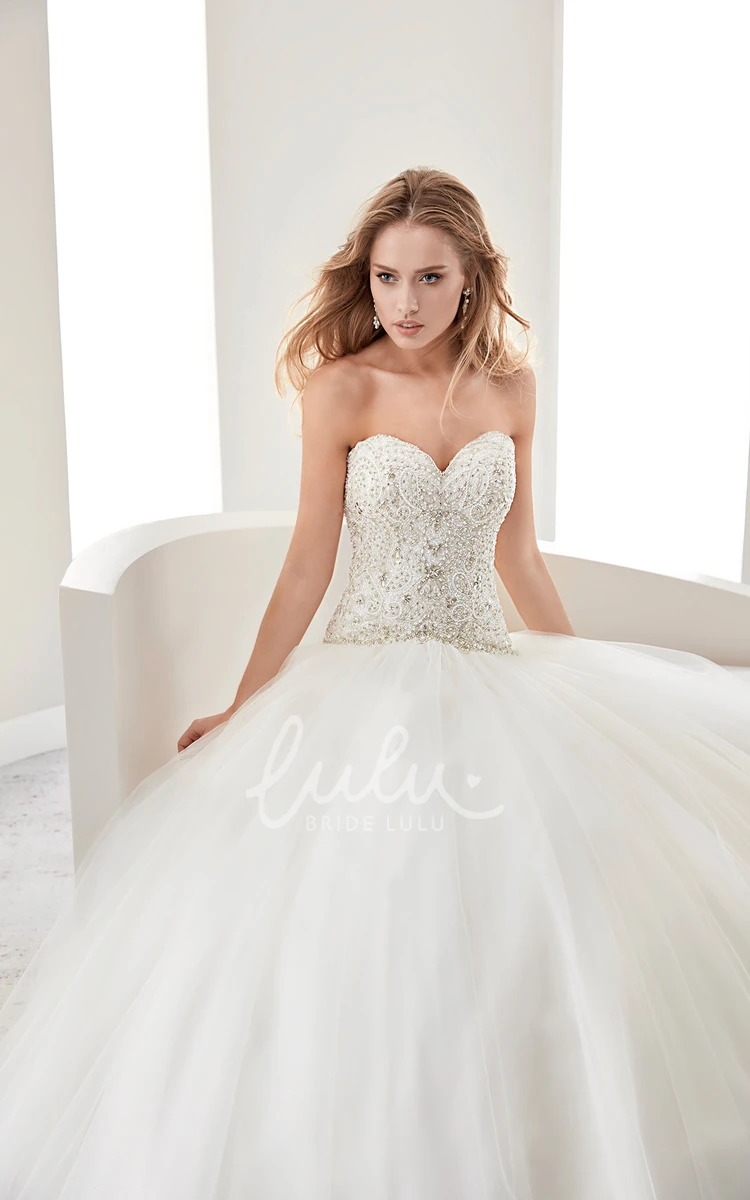 A-line Wedding Dress with Beaded Bodice and Brush Train