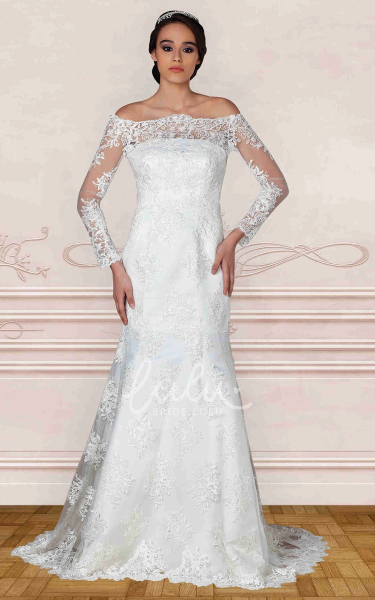 Long-Sleeve Lace A-Line Wedding Dress with Illusion Off-The-Shoulder Neckline