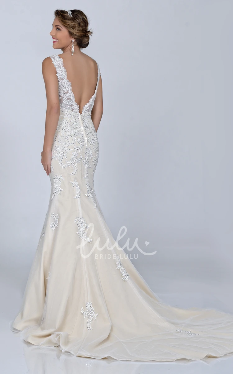 Sheath Lace Sequined Sleeveless Wedding Dress with Bateau Neck