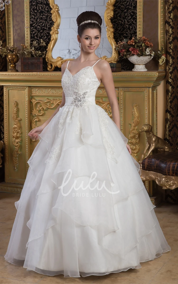 Organza Ball Gown Wedding Dress with Lace and Beading Spaghetti Straps and Unique