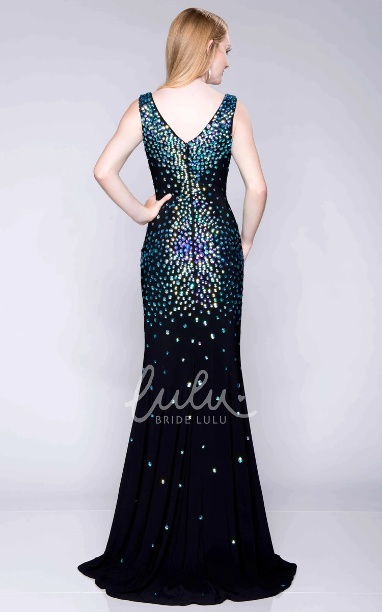 Sequined Sheath V-Neck Chiffon Prom Dress with Low-V Back Unique Prom Dress 2025