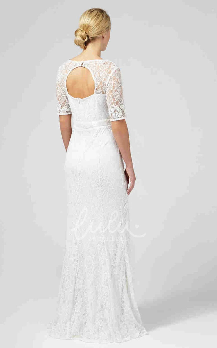 Keyhole Sheath Lace Wedding Dress Half-Sleeve Scoop-Neck Bridal Gown
