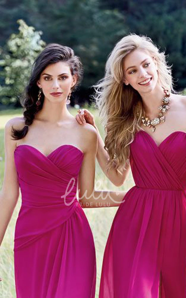 Sleeveless Sweetheart Chiffon Bridesmaid Dress Flowy A-Line Floor-Length