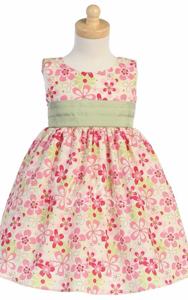 Pleated Floral Taffeta Tea-Length Dress Unique Flower Girl Dress for Weddings