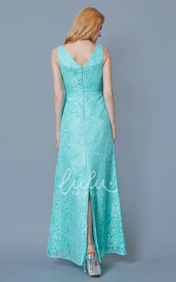 Long Formal Lace Dress with Exquisite V-Neck for Women