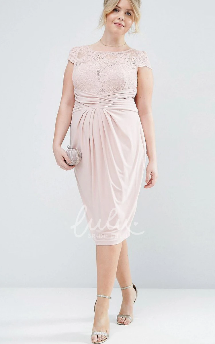 Knee-Length Cap-Sleeve Ruched Chiffon Bridesmaid Dress with Illusion Elegant Bridesmaid Dress