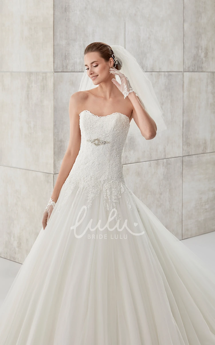 Lace A-line Wedding Dress with Strapless Bodice and Tulle Skirt