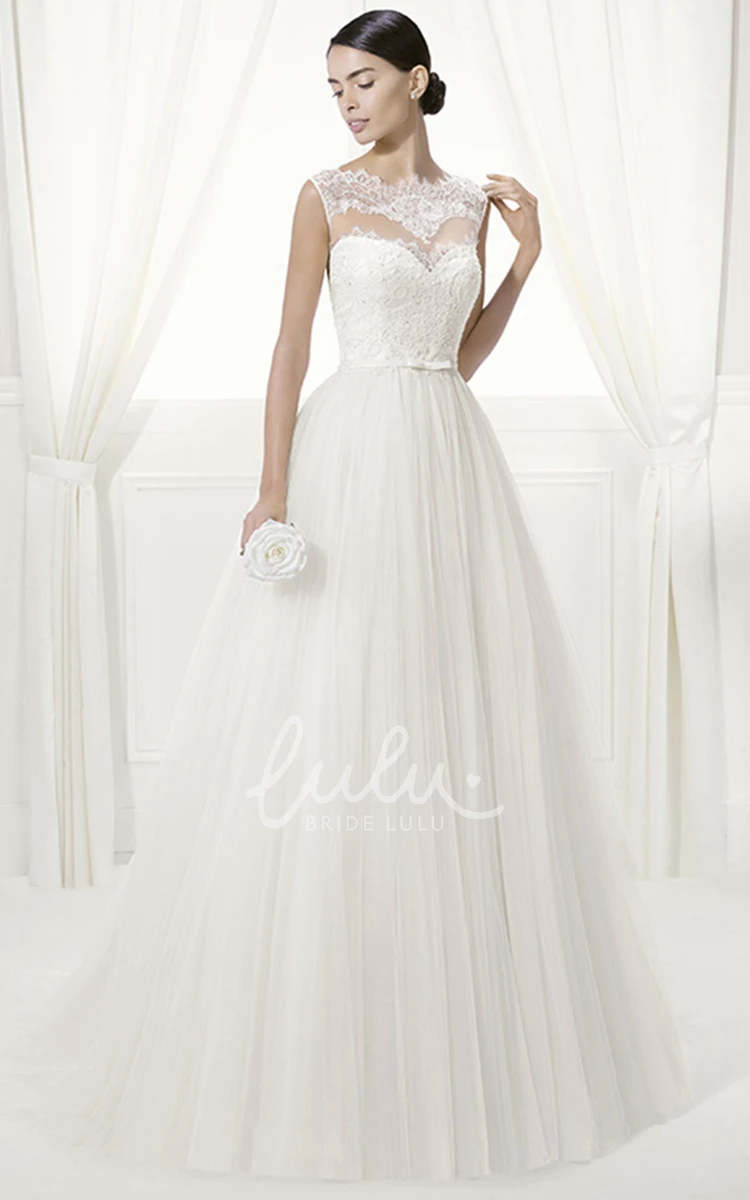 Sleeveless Tulle Ball Gown with Lace High Neck and Belt