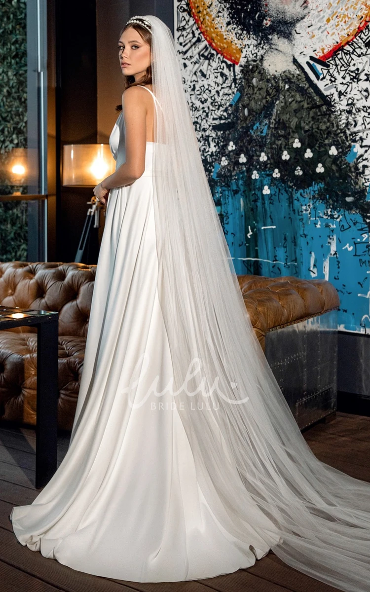 Satin V-Neck Wedding Dress with A-Line Silhouette and Split Front Charming and Sophisticated