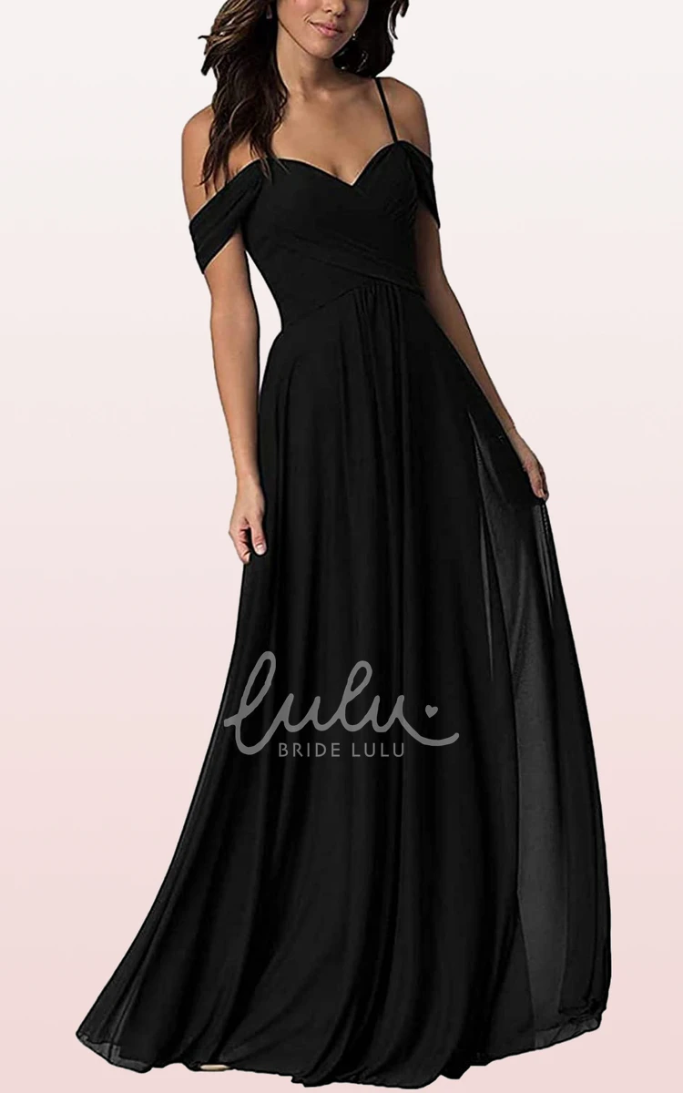 Off-the-Shoulder Chiffon A-Line Bridesmaid Dress with Ruching Flowy & Classy