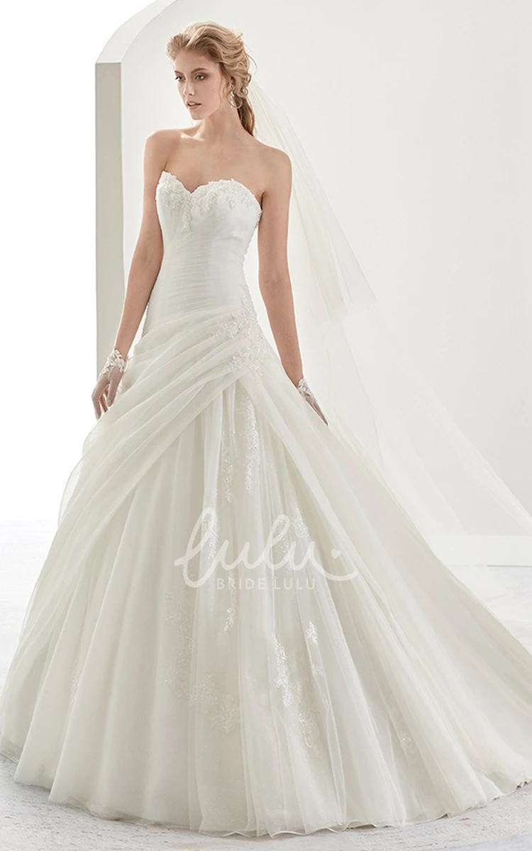 Applique Sweetheart A-Line Bridal Dress with Pleated Details and Ruffles