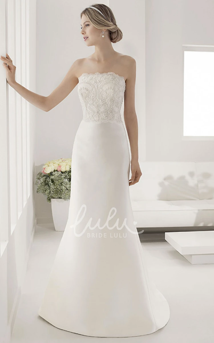 Strapless Lace Sheath Wedding Dress with Satin Keyhole Back and Bows