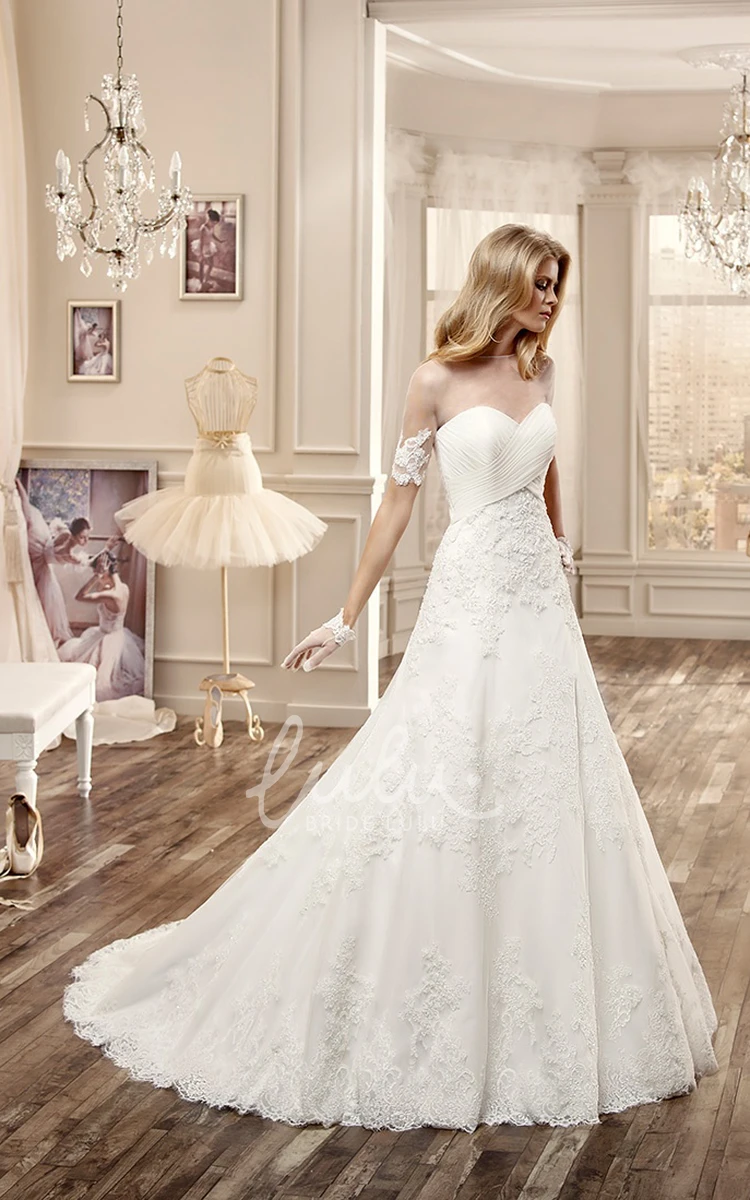 Draping-Waist Sweetheart Wedding Dress with Appliques Unique Bridal Gown