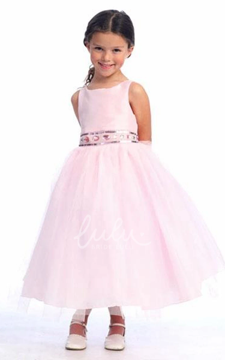 Floral Tulle Flower Girl Dress Jewel Tea-Length Style