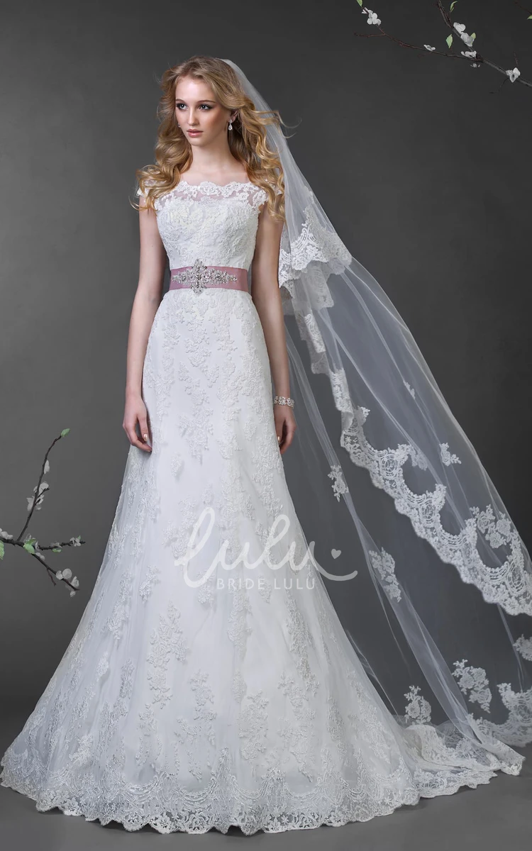 Floor-Length Off-Shoulder Lace Applique A-Line Wedding Dress