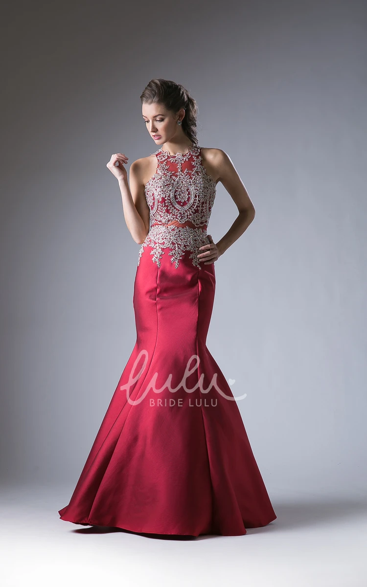 Long Sleeveless Backless Formal Dress with Appliques and Beading