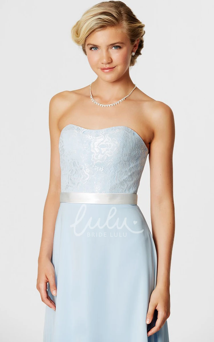 Lace Ribboned Sweetheart Bridesmaid Dress Sleeveless