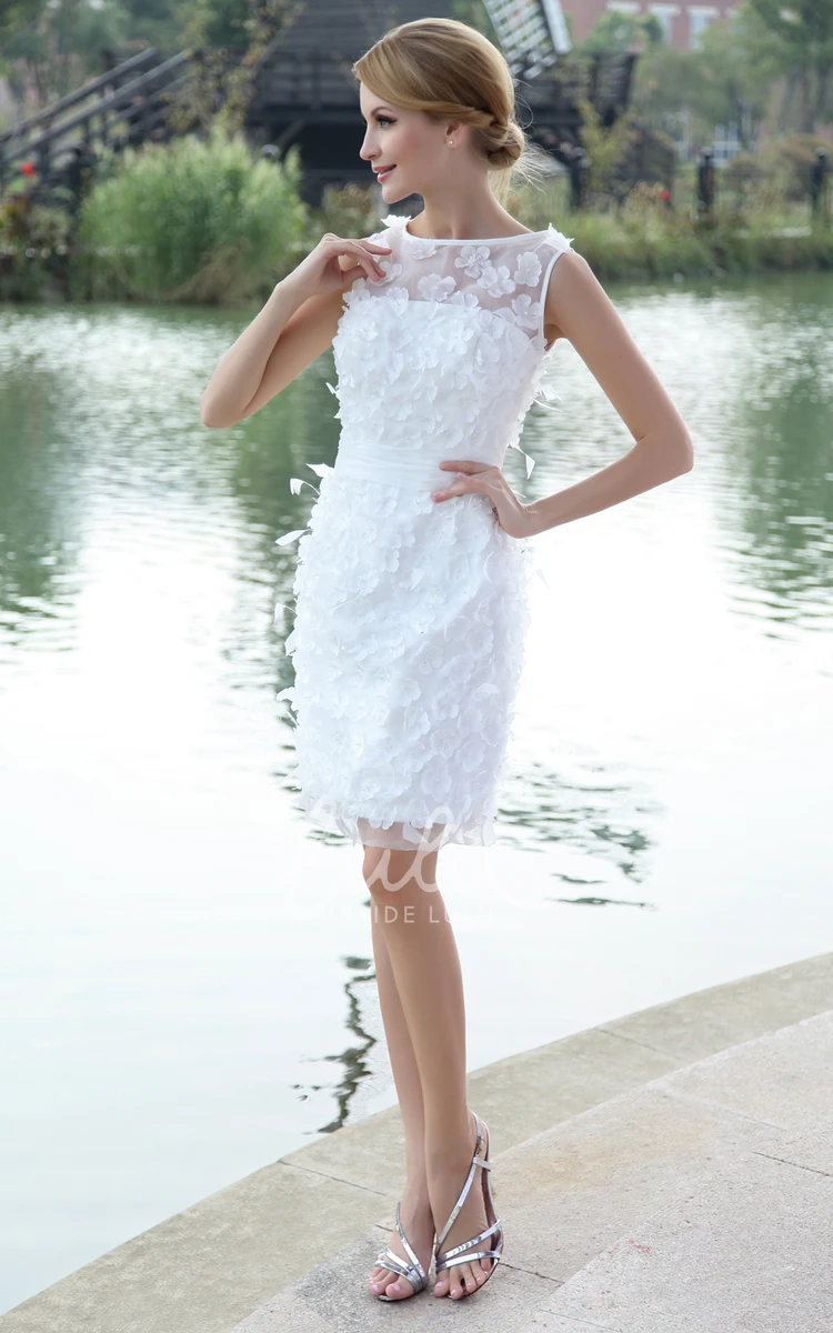 Organza Bodycon Wedding Gown With Flowers Appliques Modern & Bateau-Neck