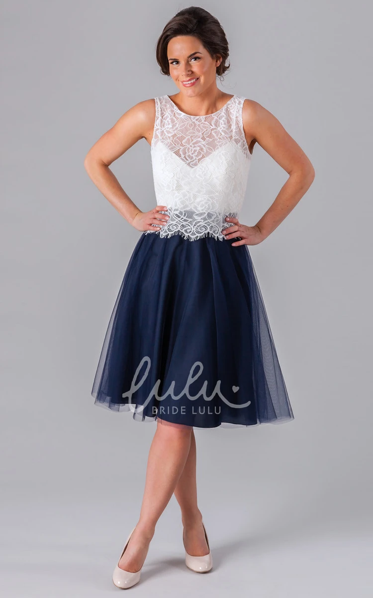 Mini Sleeveless Lace&Tulle Bridesmaid Dress with Illusion Back Modern Bridesmaid Dress