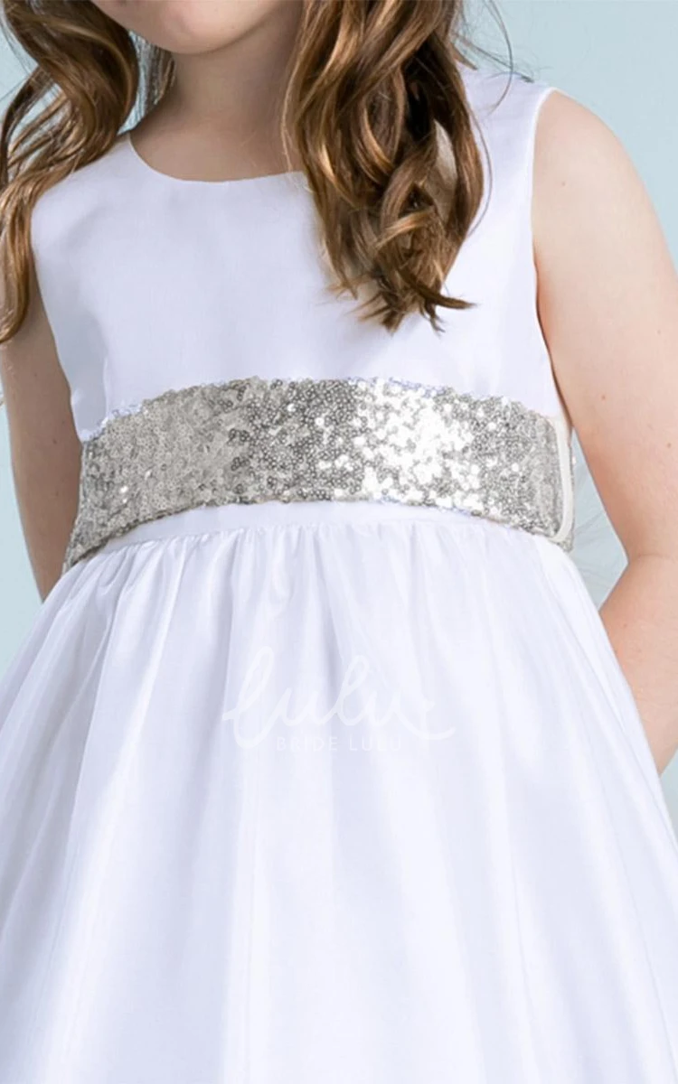 Sleeveless Tulle&Sequins Tea-Length Flower Girl Dress Elegant Wedding Dress