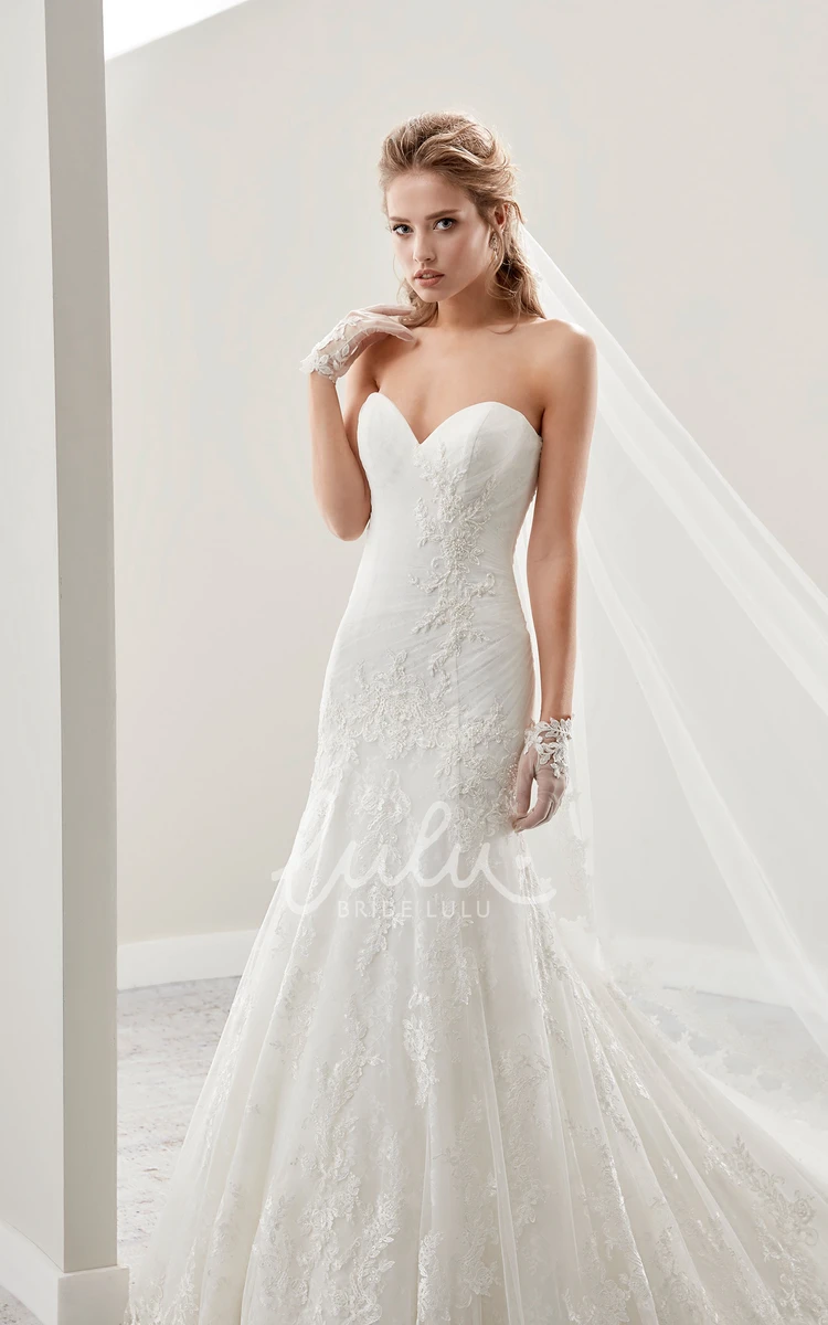 Lace Sweetheart Wedding Dress with Brush Train and Pleated Details