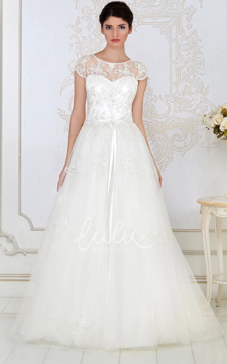 A-Line Tulle & Lace Wedding Dress with Short Sleeves