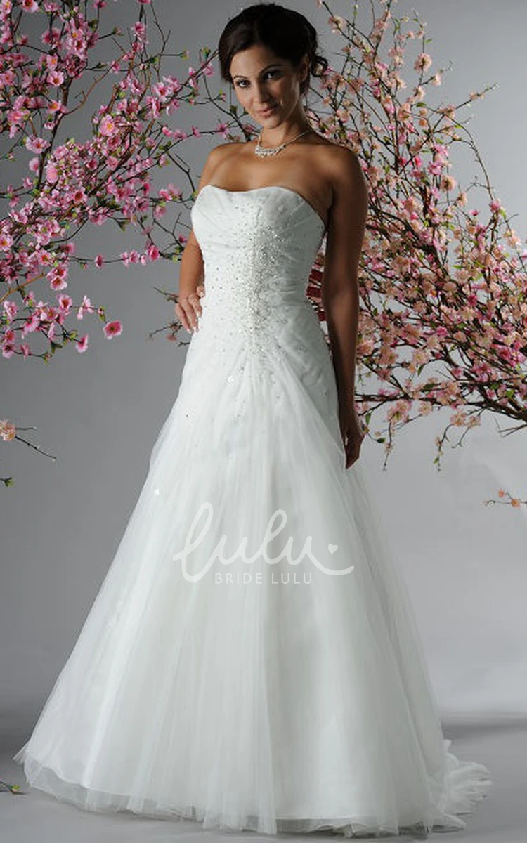 A-Line Bridal Gown with Tulle Skirt and Crystal Strapless Top