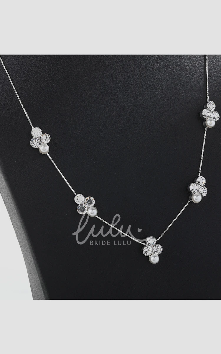 Minimalistic Flower Rhinestone Design Necklace and Earrings Jewelry Set